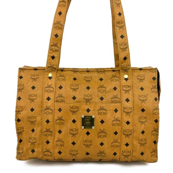MCM Logo Visetos Leather Shoulder Tote Bag Brown/6BF0628